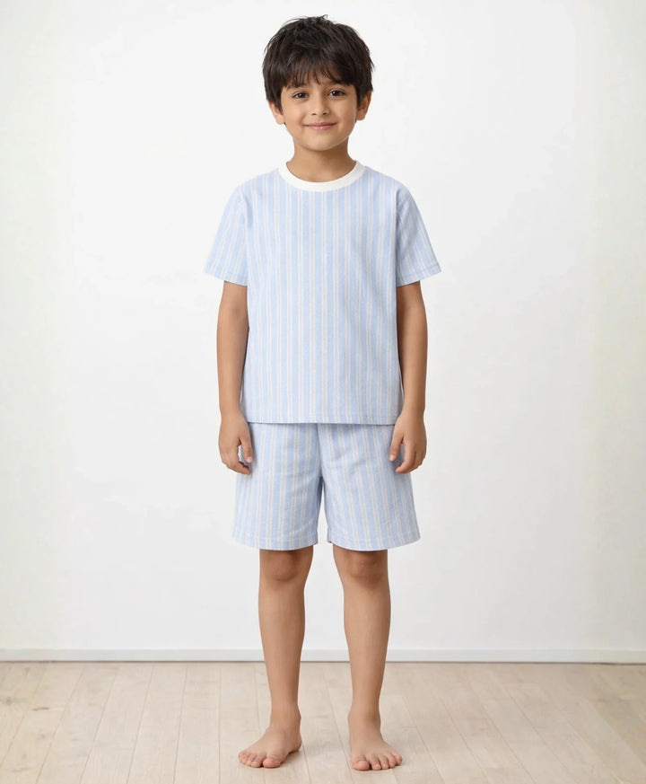 Striped Blue Sleepwear Shorts Set - Blue