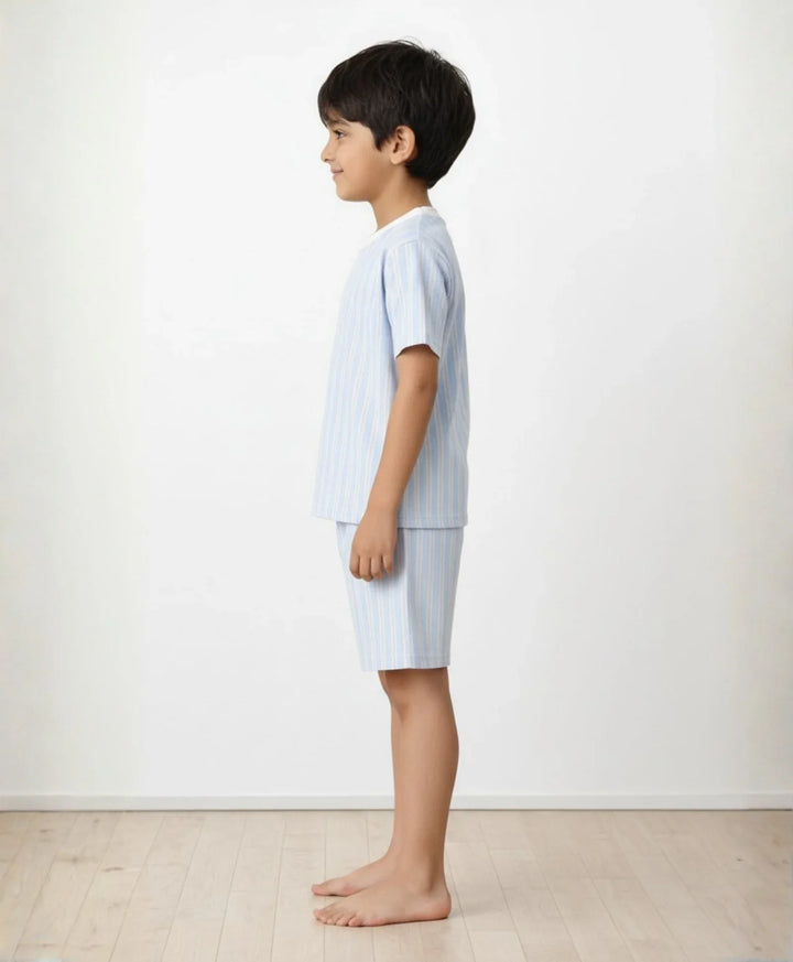 Striped Blue Sleepwear Shorts Set - Blue