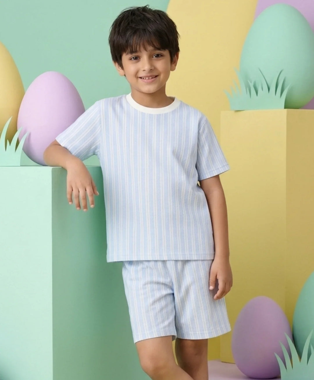 Striped Blue Sleepwear Shorts Set - Blue