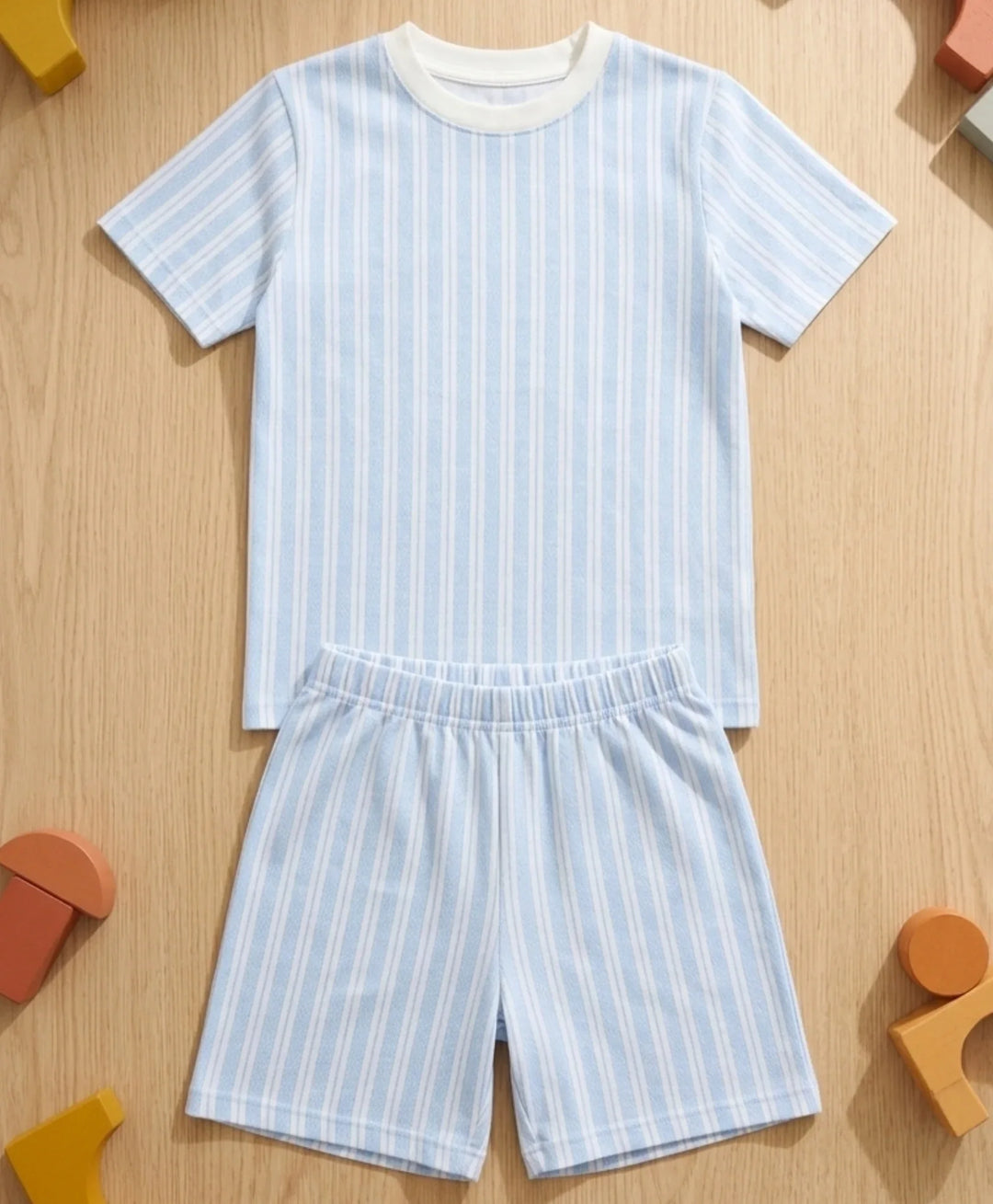 Striped Blue Sleepwear Shorts Set - Blue