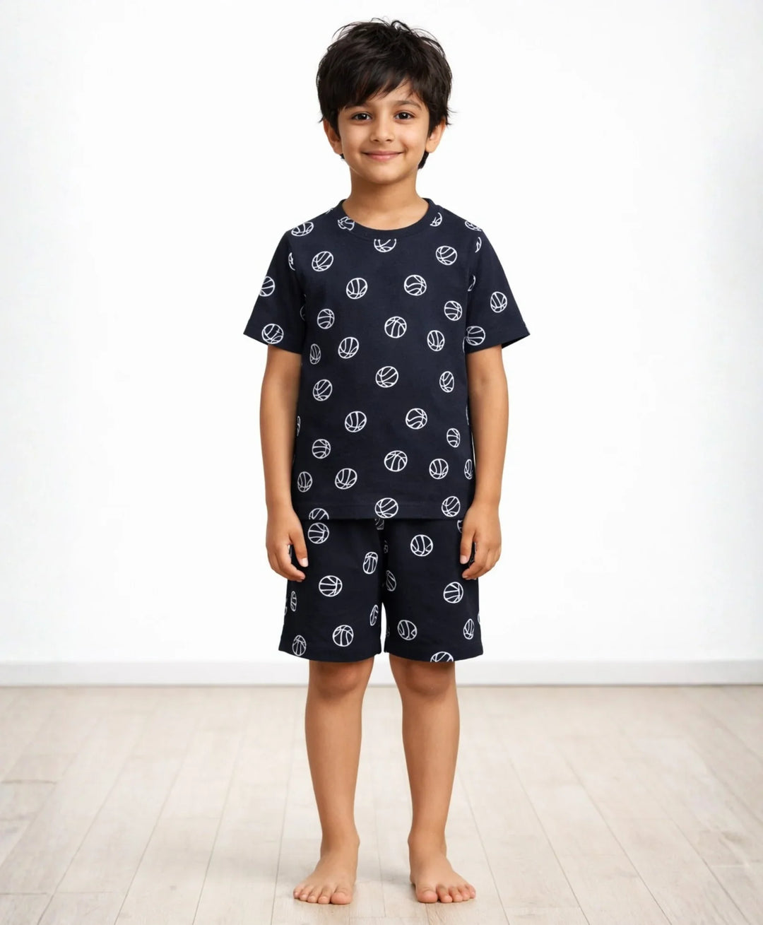 Basketball Boys Sleepwear Shorts Set - Black