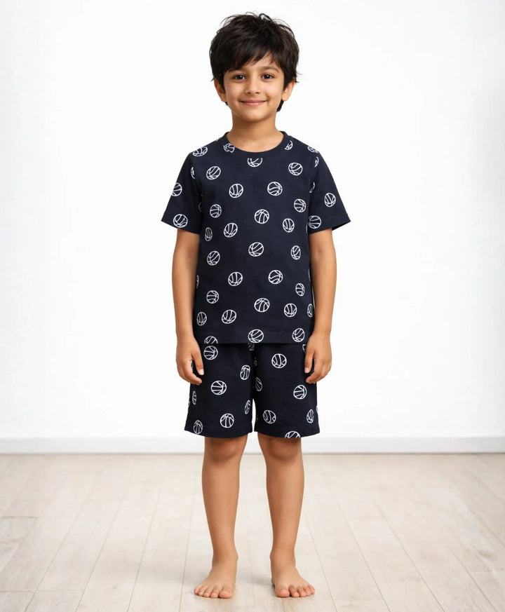 Basketball Boys Sleepwear Shorts Set - Black
