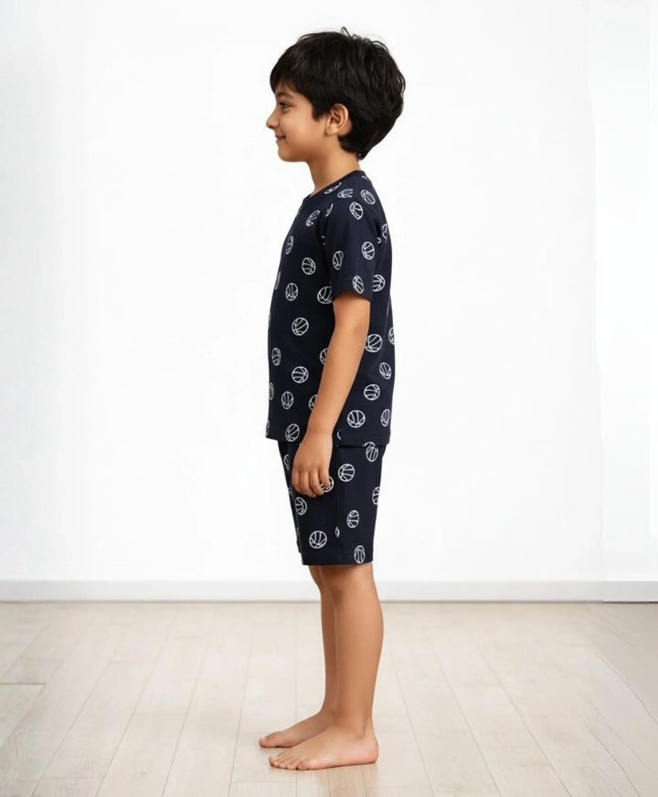 Basketball Boys Sleepwear Shorts Set - Black