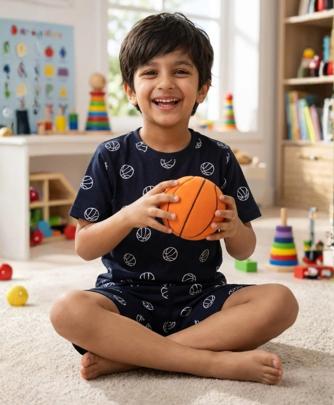 Basketball Boys Sleepwear Shorts Set - Black