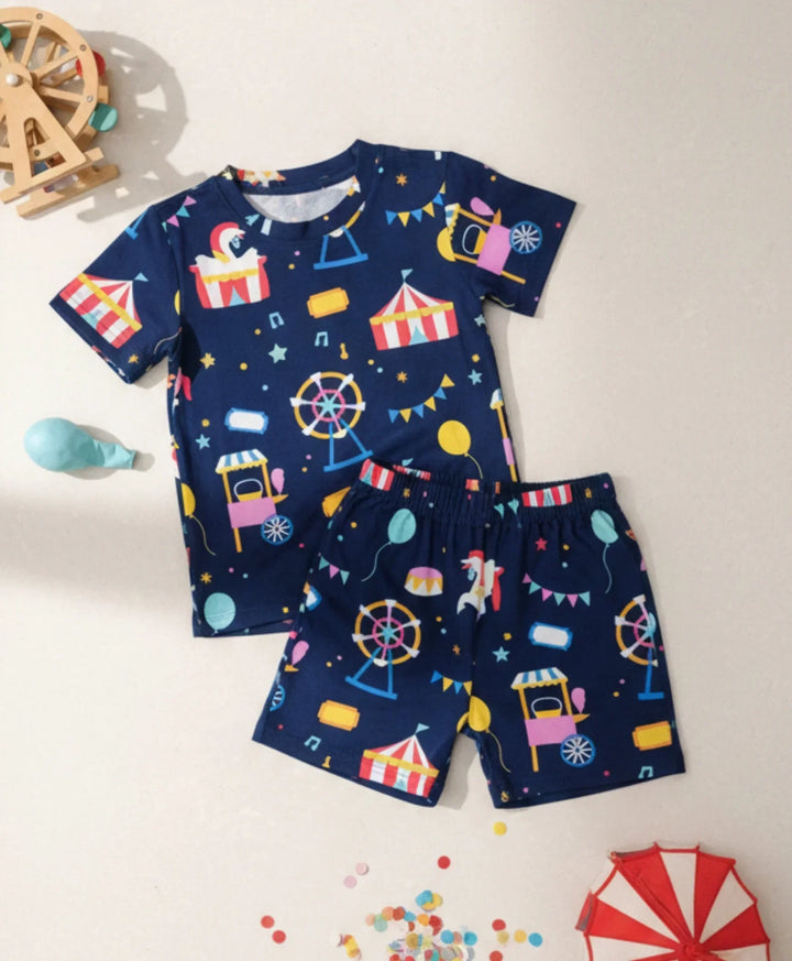 CARNIVAL CIRCUS SLEEPWEAR SHORTS SET - BLUE - Anthrilo 