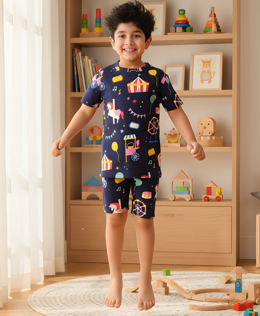 CARNIVAL CIRCUS SLEEPWEAR SHORTS SET - NAVY