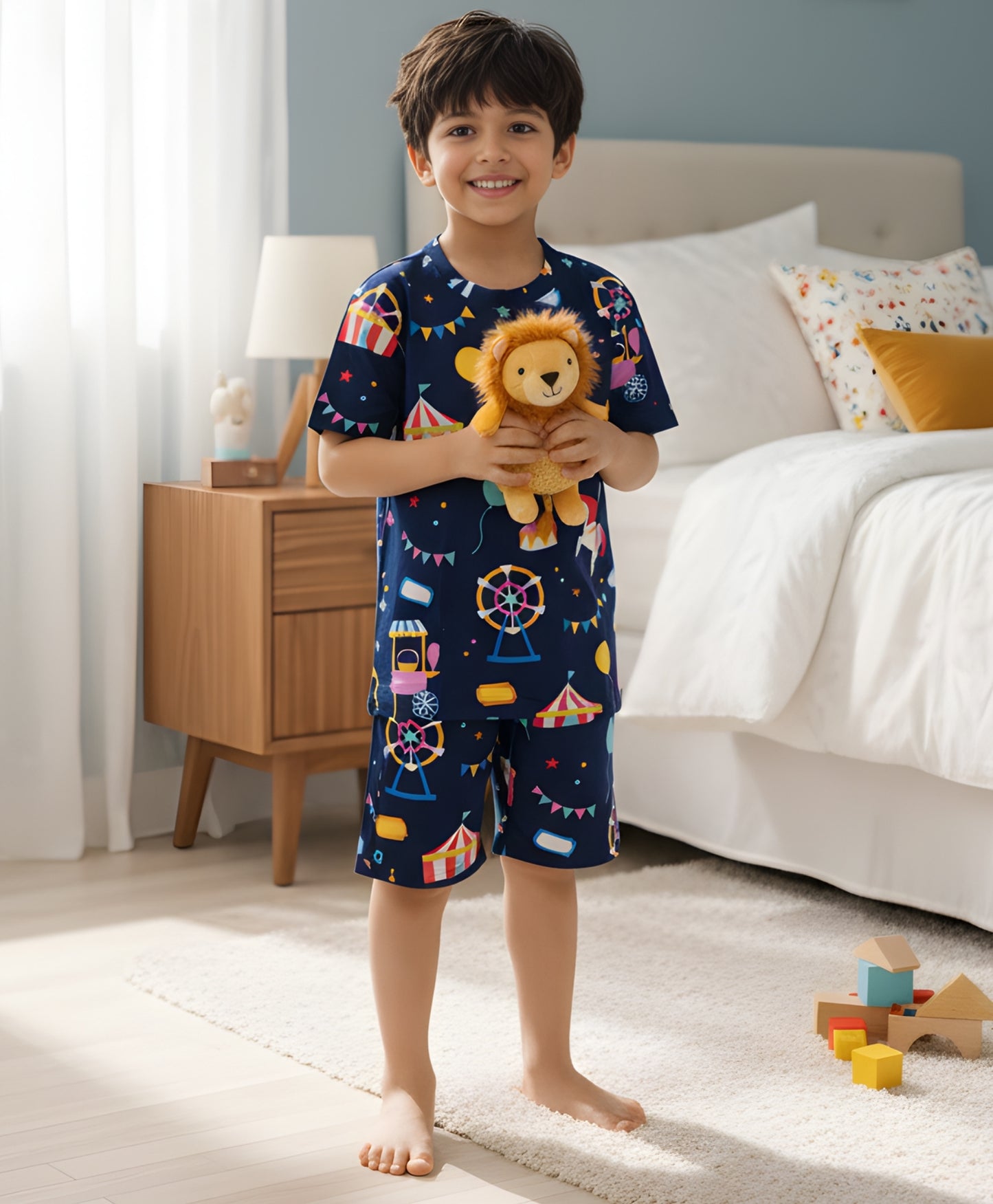 CARNIVAL CIRCUS SLEEPWEAR SHORTS SET - BLUE - Anthrilo 