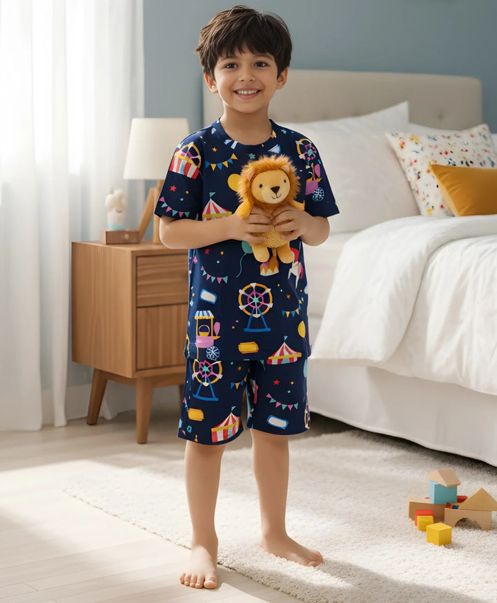 CARNIVAL CIRCUS SLEEPWEAR SHORTS SET - BLUE - Anthrilo 
