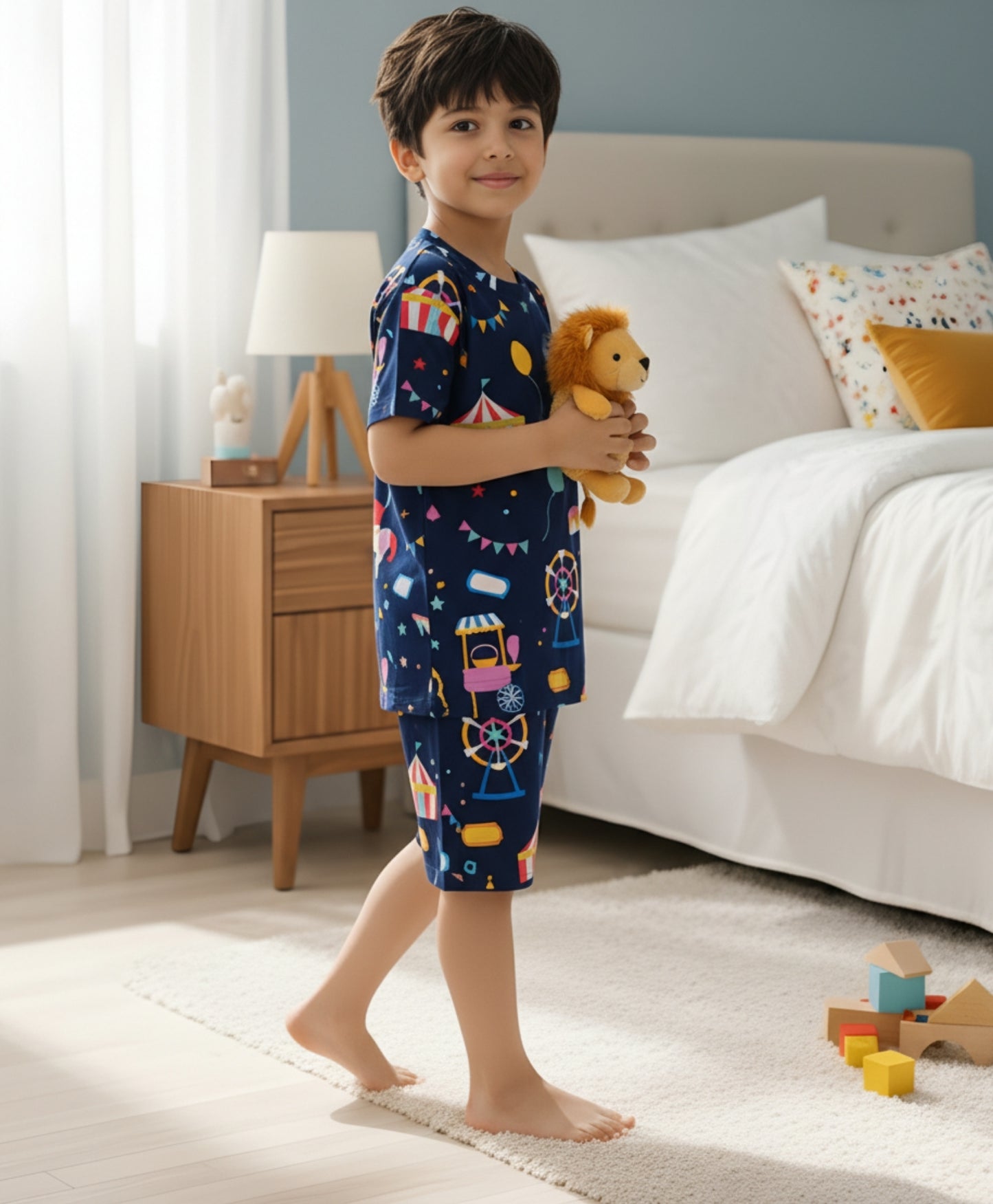 CARNIVAL CIRCUS SLEEPWEAR SHORTS SET - BLUE - Anthrilo 