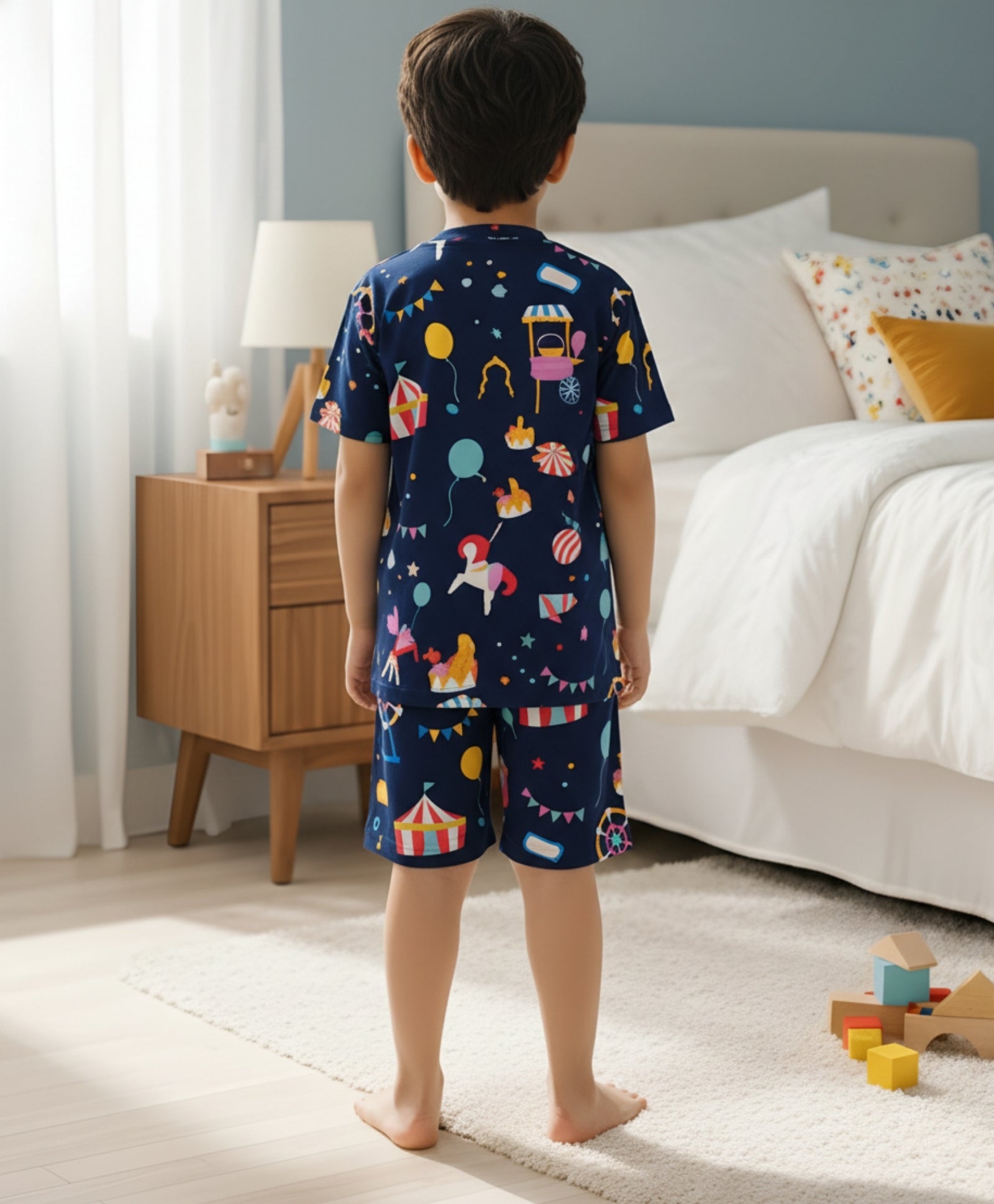 CARNIVAL CIRCUS SLEEPWEAR SHORTS SET - BLUE - Anthrilo 