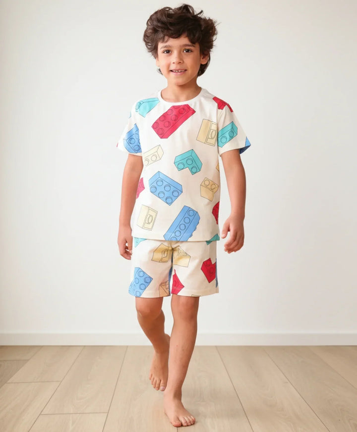 BUILDING BLOCKS SLEEPWEAR SHORTS SET - WHITE - Anthrilo 