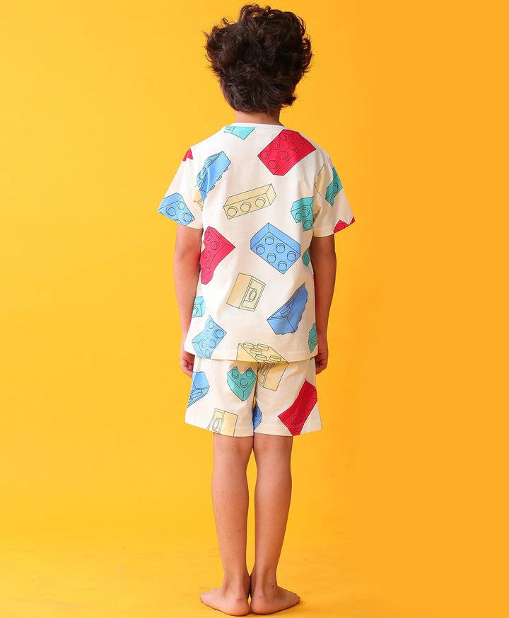 BUILDING BLOCKS SLEEPWEAR SHORTS SET - WHITE - Anthrilo 