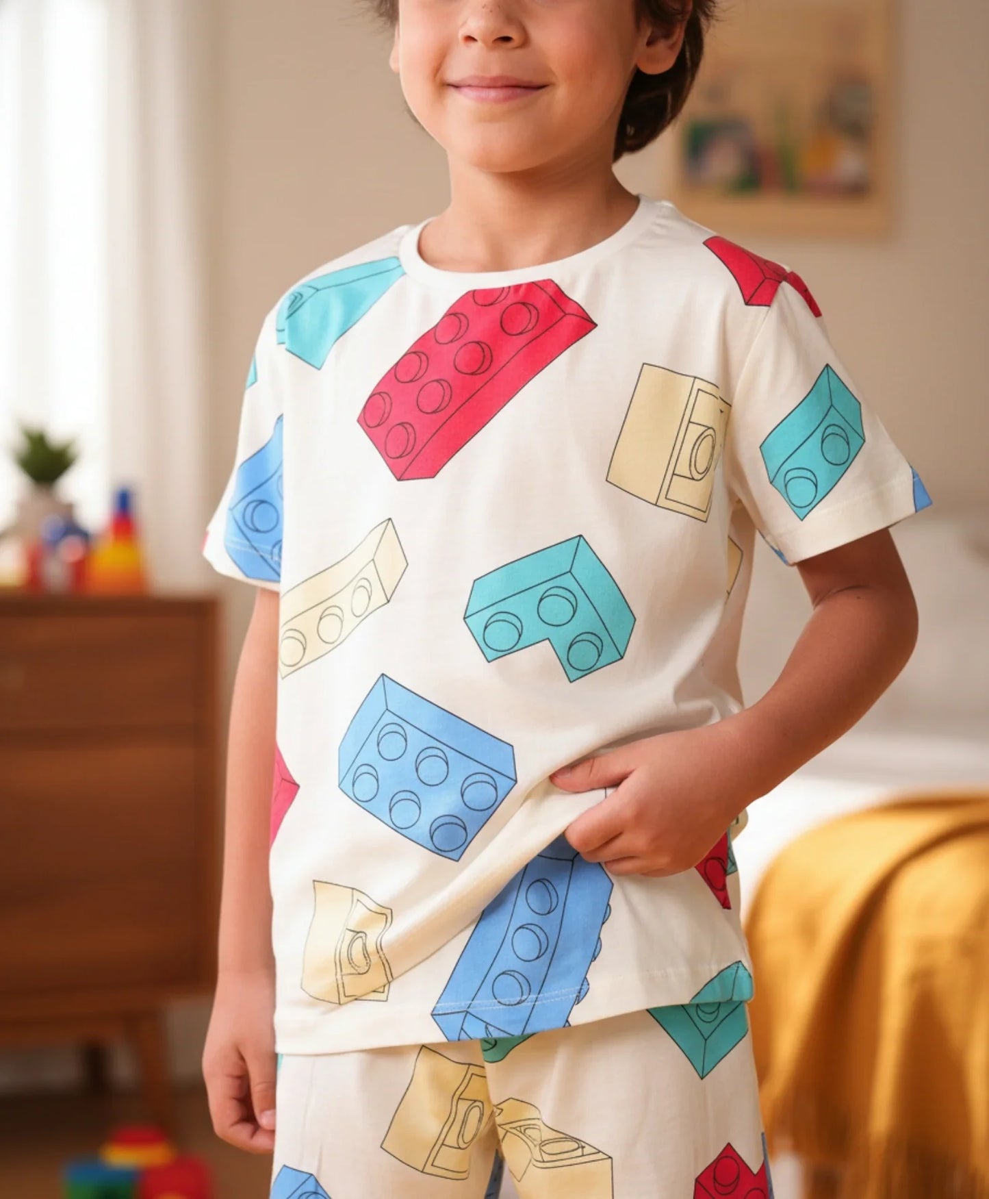 BUILDING BLOCKS SLEEPWEAR SHORTS SET - WHITE