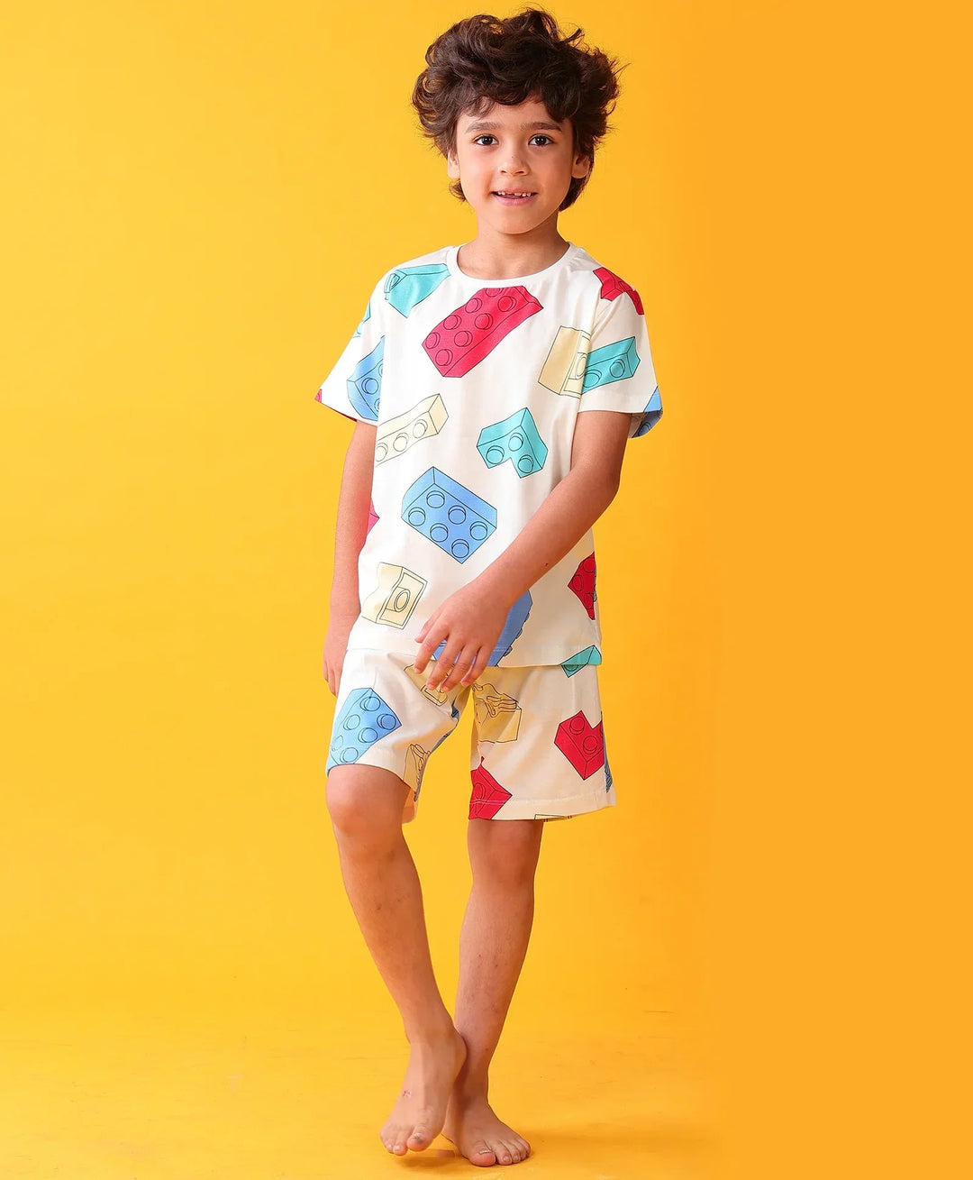 BUILDING BLOCKS SLEEPWEAR SHORTS SET - WHITE - Anthrilo 