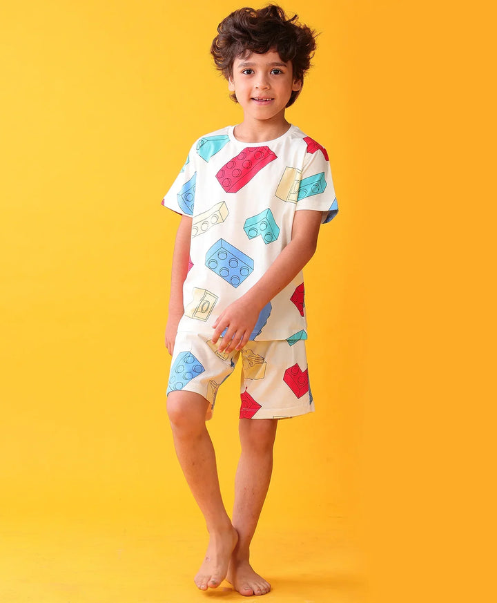BUILDING BLOCKS SLEEPWEAR SHORTS SET - WHITE - Anthrilo 
