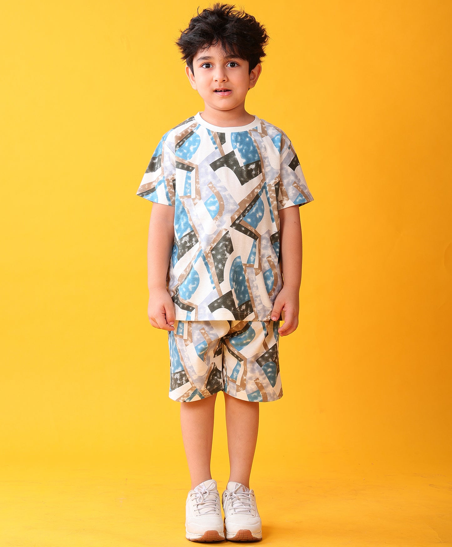 ZIG ZAG BRIGHT BLUE T-SHIRT SHORT SET - BLUE