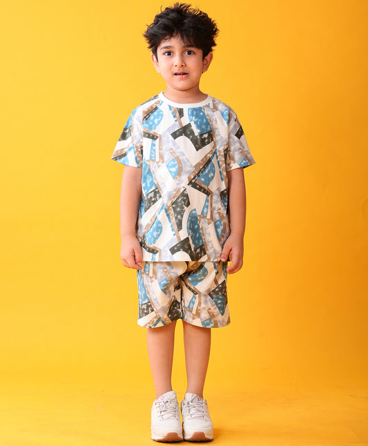 ZIG ZAG BRIGHT BLUE T-SHIRT SHORT SET - BLUE