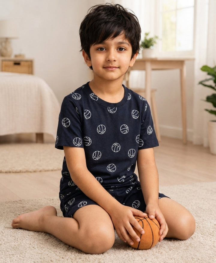 BASKETBALL PLAYTIME T-SHIRT SHORT SET - BLUE