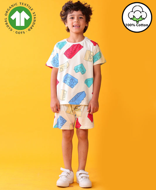 BLOCK BUILDER T-SHIRT SHORT SET - OFF WHITE