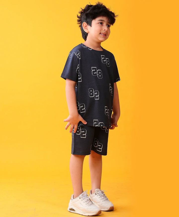 NUMBERS NAVY PLAYTIME T-SHIRT SHORT SET - NAVY - Anthrilo 