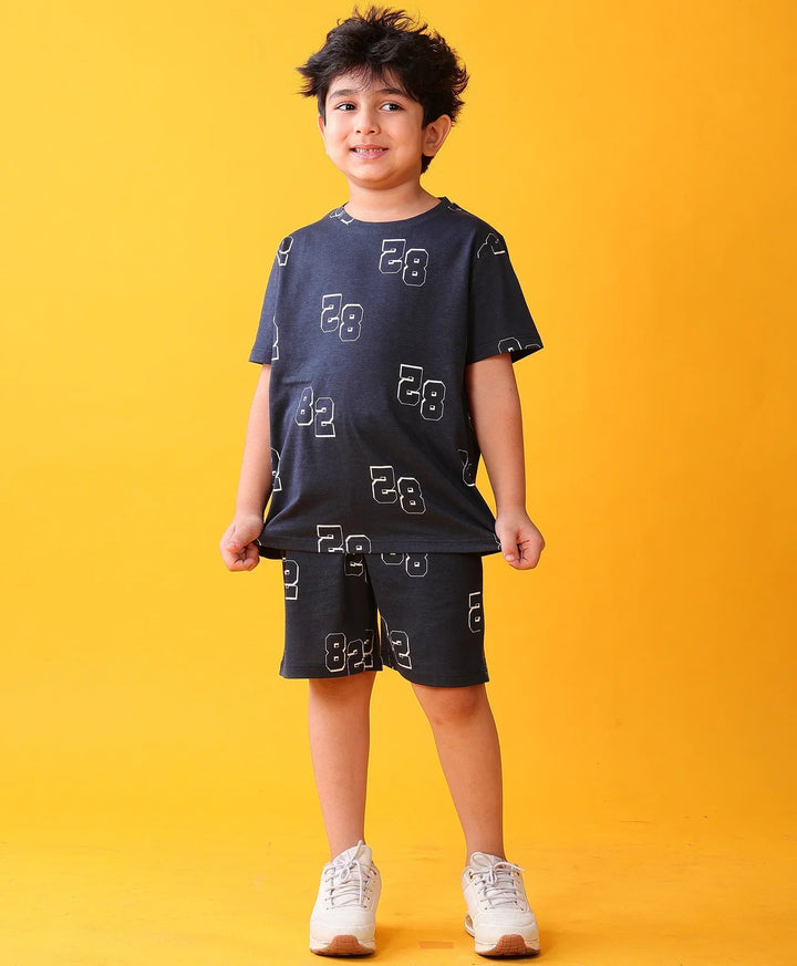 NUMBERS NAVY PLAYTIME T-SHIRT SHORT SET - NAVY - Anthrilo 
