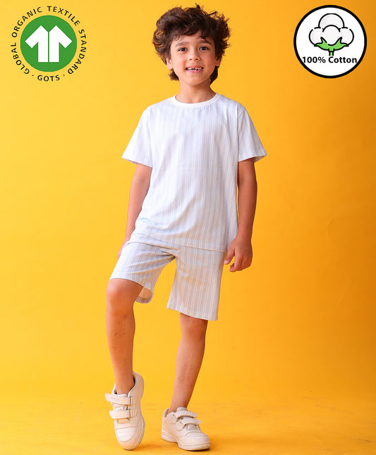 STRIPED BLUE PLAYTIME T-SHIRT SHORT SET - BLUE