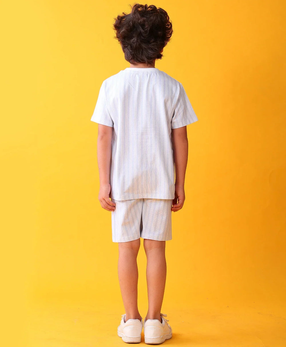 STRIPED BLUE PLAYTIME T-SHIRT SHORT SET - BLUE - Anthrilo 