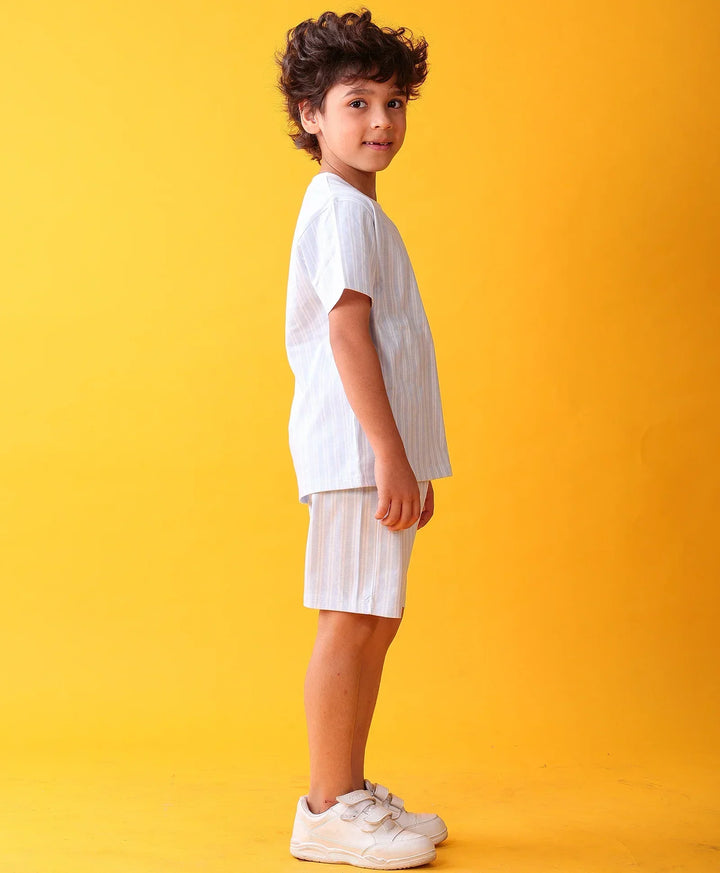 STRIPED BLUE PLAYTIME T-SHIRT SHORT SET - BLUE - Anthrilo 