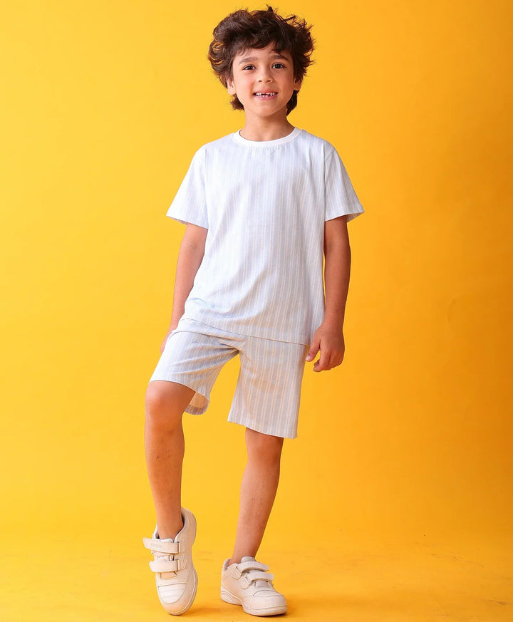 STRIPED BLUE PLAYTIME T-SHIRT SHORT SET - BLUE - Anthrilo 
