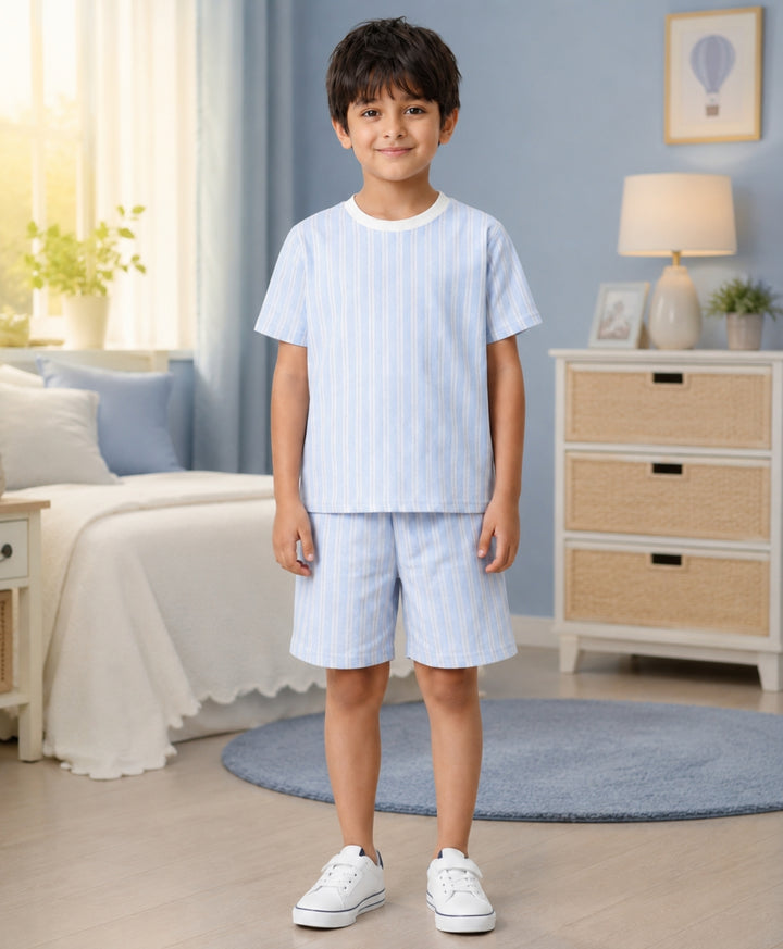 STRIPED BLUE PLAYTIME T-SHIRT SHORT SET - BLUE