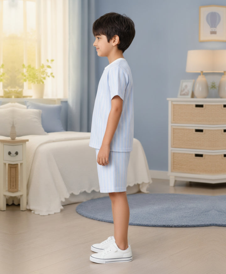STRIPED BLUE PLAYTIME T-SHIRT SHORT SET - BLUE