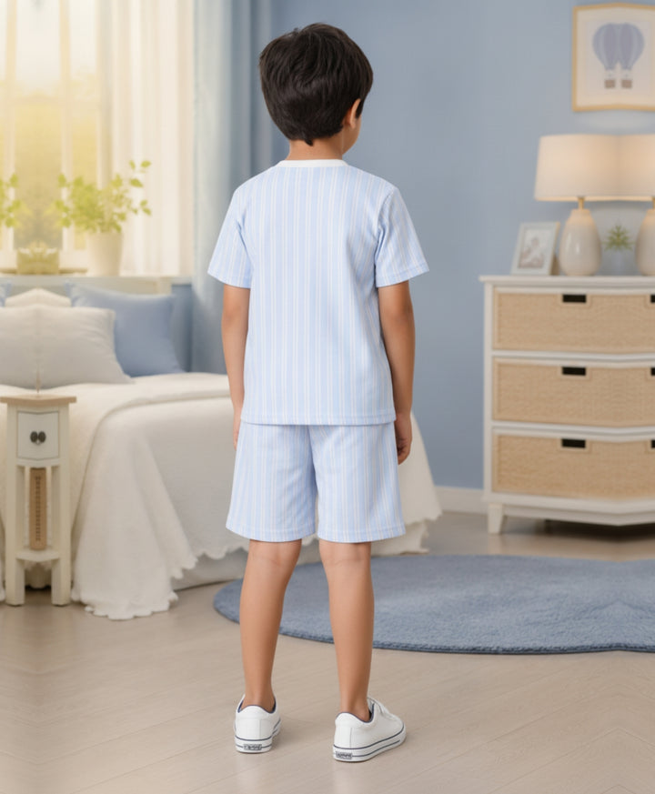 STRIPED BLUE PLAYTIME T-SHIRT SHORT SET - BLUE
