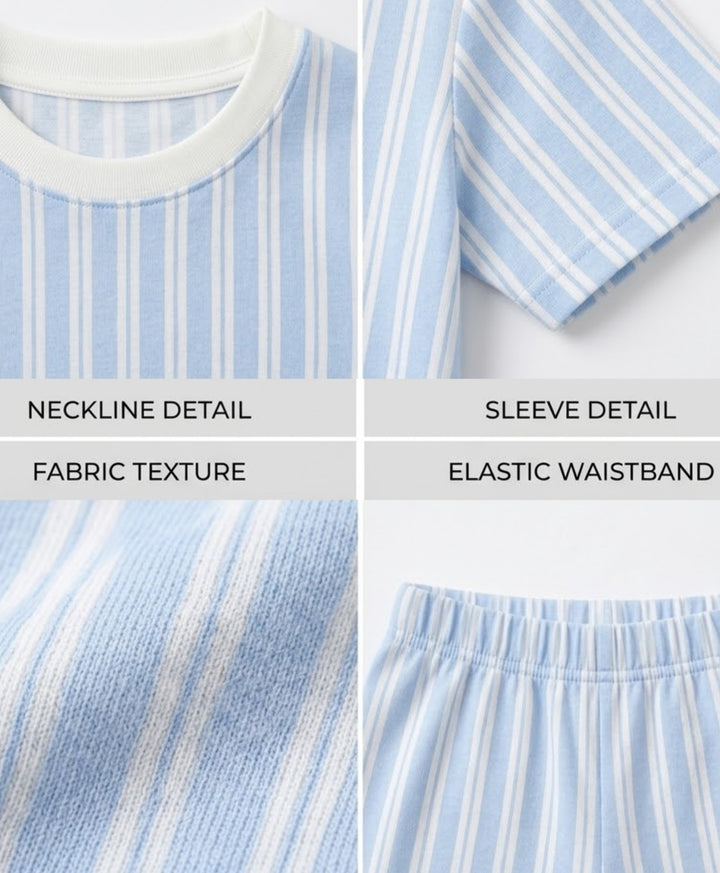 STRIPED BLUE PLAYTIME T-SHIRT SHORT SET - BLUE