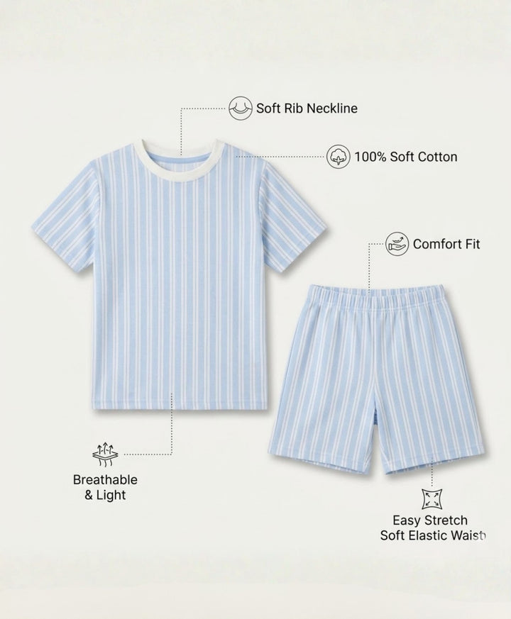 STRIPED BLUE PLAYTIME T-SHIRT SHORT SET - BLUE