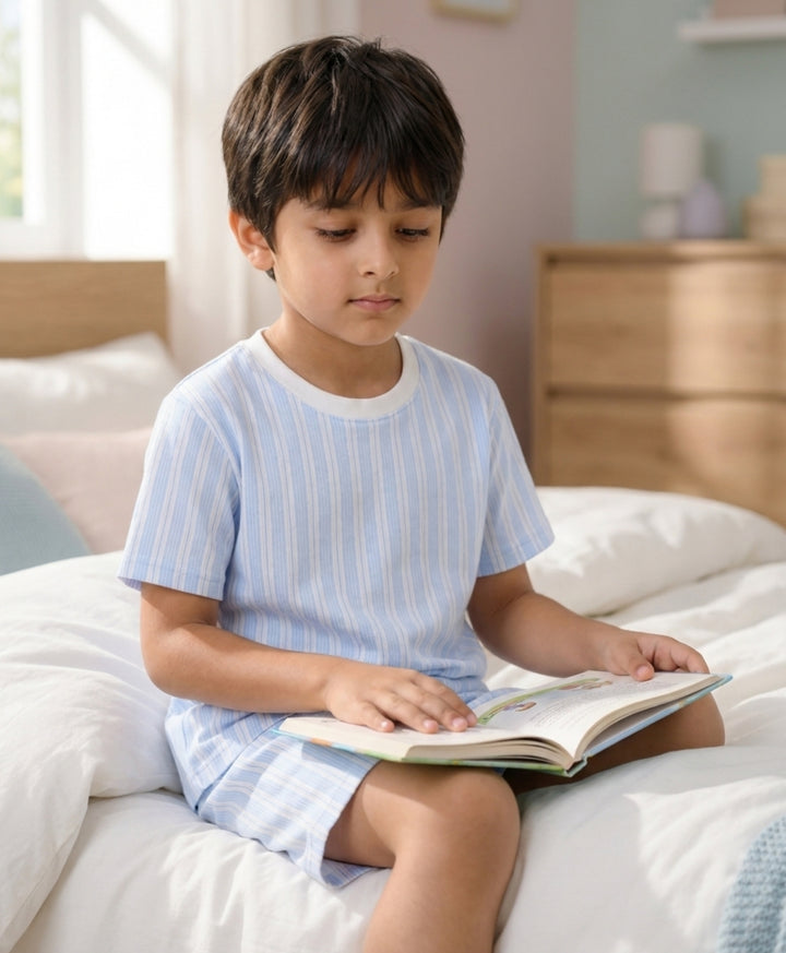 STRIPED BLUE PLAYTIME T-SHIRT SHORT SET - BLUE