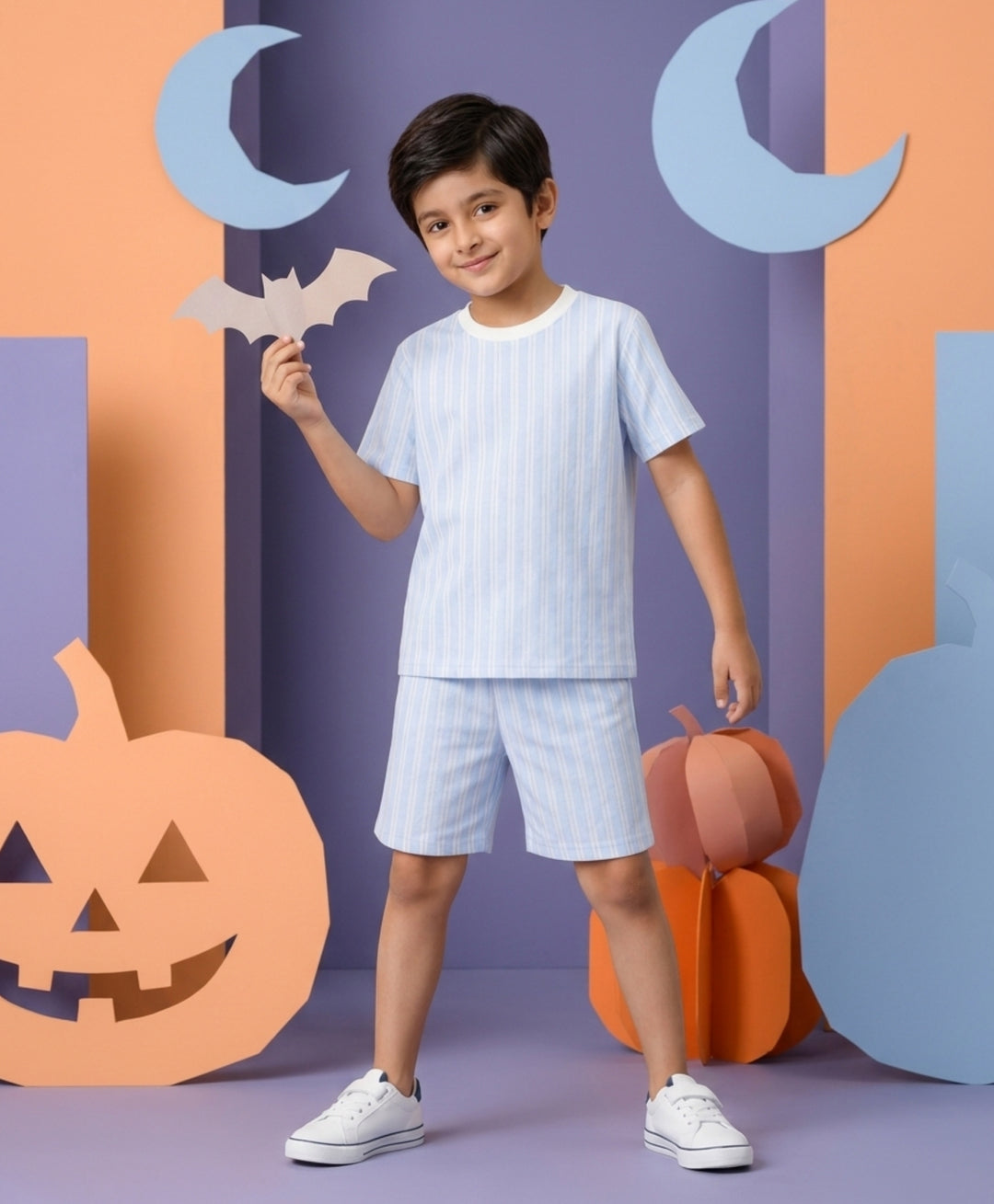 STRIPED BLUE PLAYTIME T-SHIRT SHORT SET - BLUE