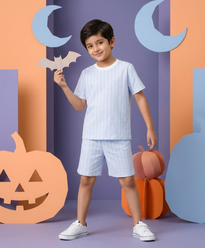 STRIPED BLUE PLAYTIME T-SHIRT SHORT SET - BLUE