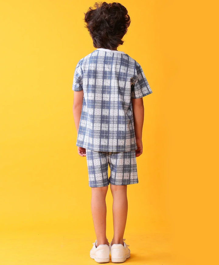 CHECK BLUE PLAYTIME T-SHIRT SHORT SET - BLUE - Anthrilo 
