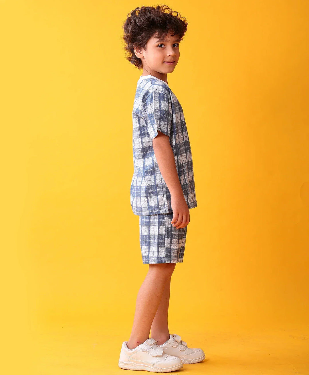 CHECK BLUE PLAYTIME T-SHIRT SHORT SET - BLUE - Anthrilo 