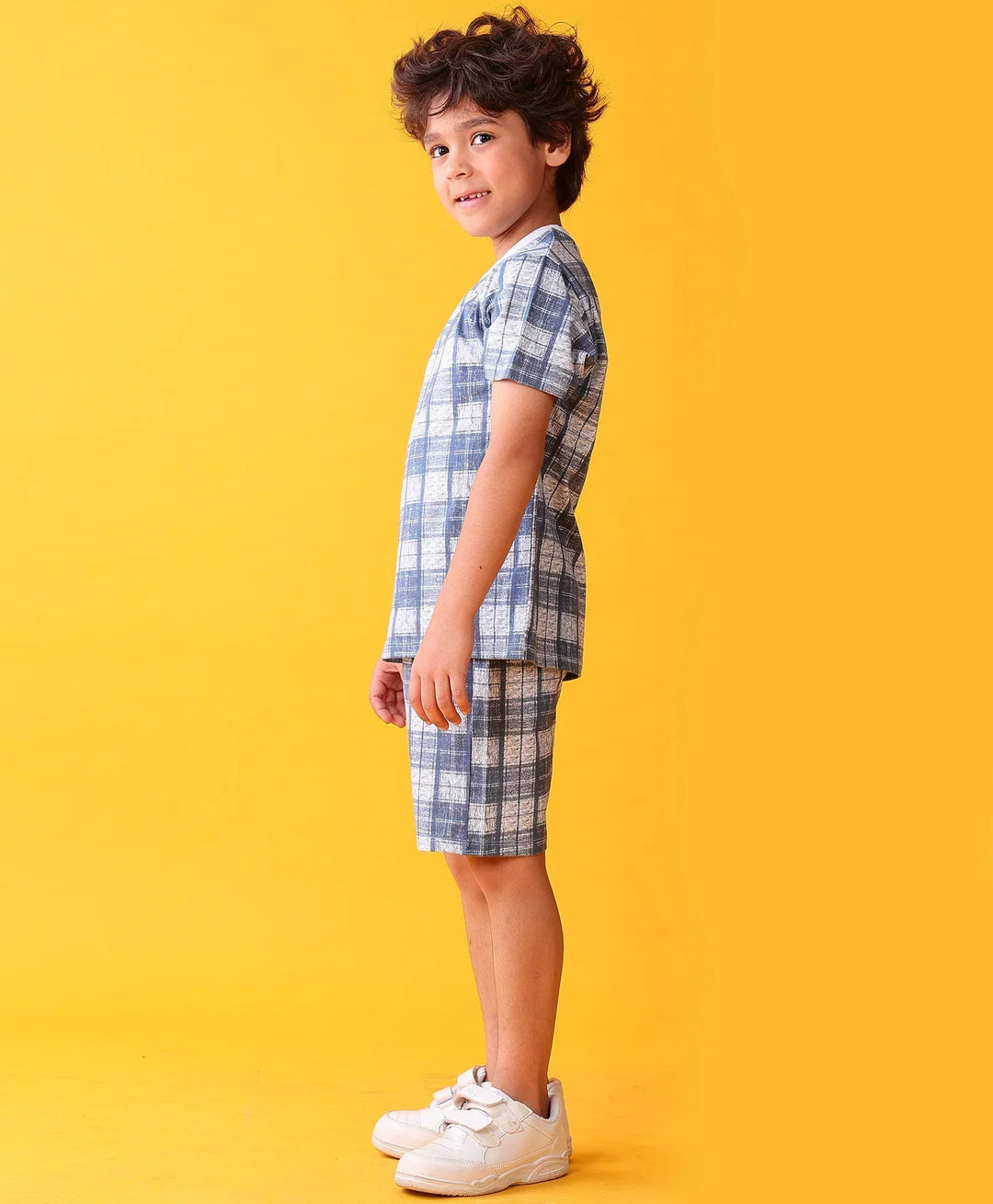 CHECK BLUE PLAYTIME T-SHIRT SHORT SET - BLUE - Anthrilo 