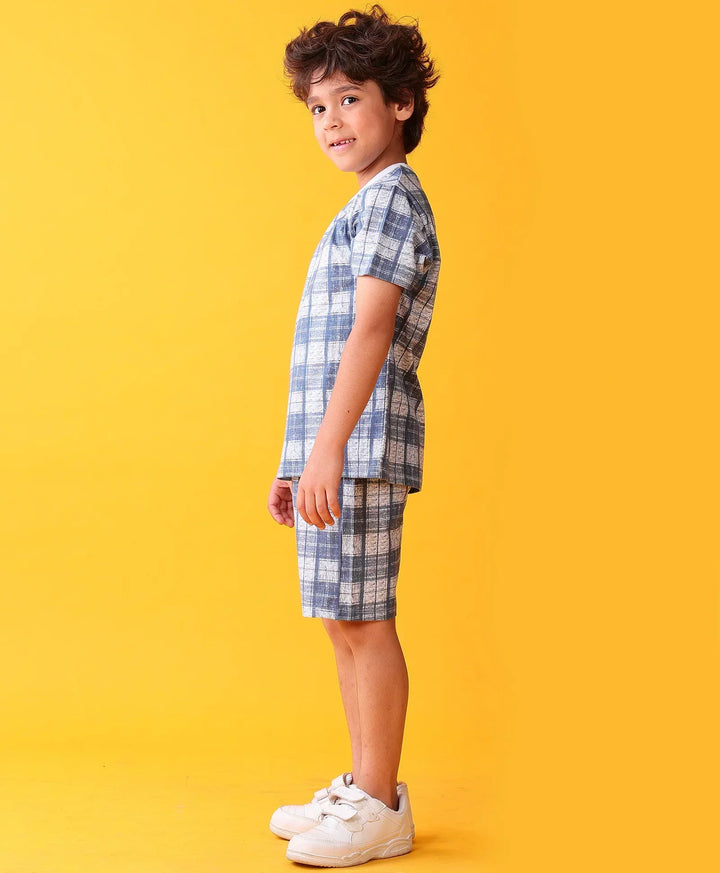 CHECK BLUE PLAYTIME T-SHIRT SHORT SET - BLUE - Anthrilo 