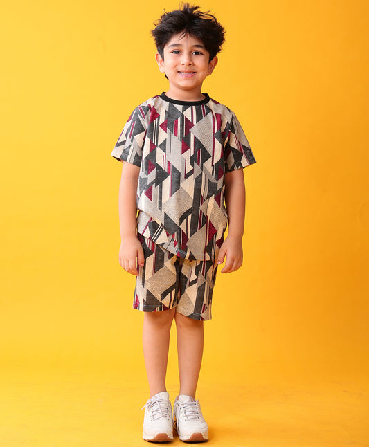 ZIG ZAG GREY T-SHIRT SHORT SET - DARK GREY