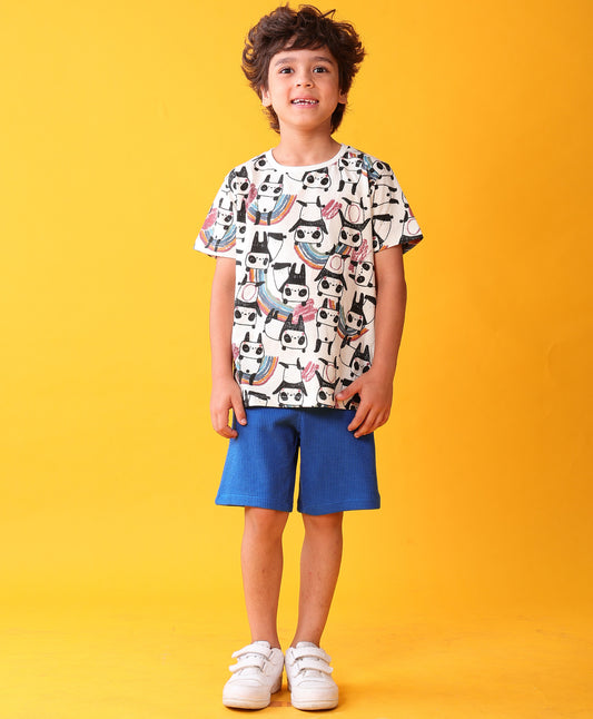 PANDA ROYAL SUMMER T-SHIRT SHORTS SET - WHITE/ROYAL