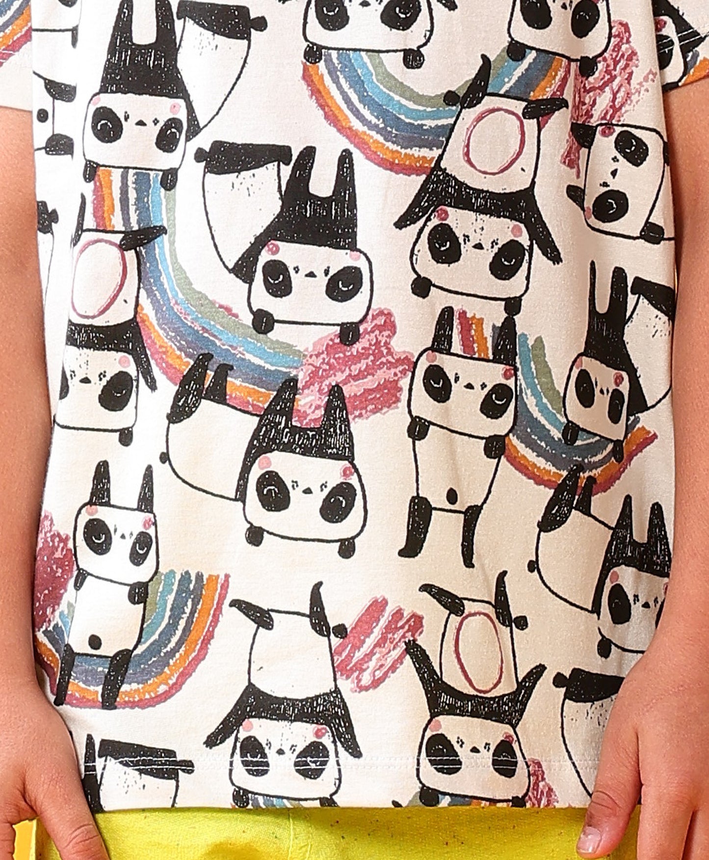 PANDA LIME SUMMER T-SHIRT SHORTS CLOTHING SET - WHITE/LIME