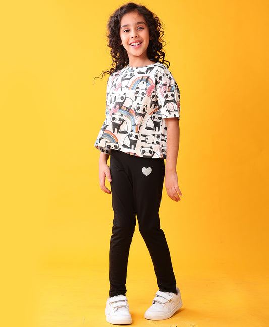 PANDA BLACK SUMMER T-SHIRT LEGGINGS SET - WHITE/BLACK