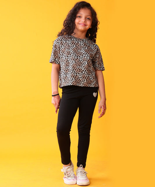 LEOPARD BLACK SUMMER TSHIRT LEGGINGS SET - BLACK