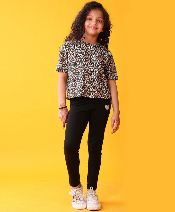 LEOPARD BLACK SUMMER TSHIRT LEGGINGS SET - BLACK - Anthrilo 