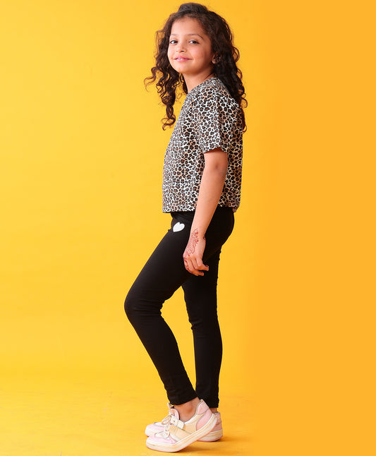 LEOPARD BLACK SUMMER TSHIRT LEGGINGS SET - BLACK