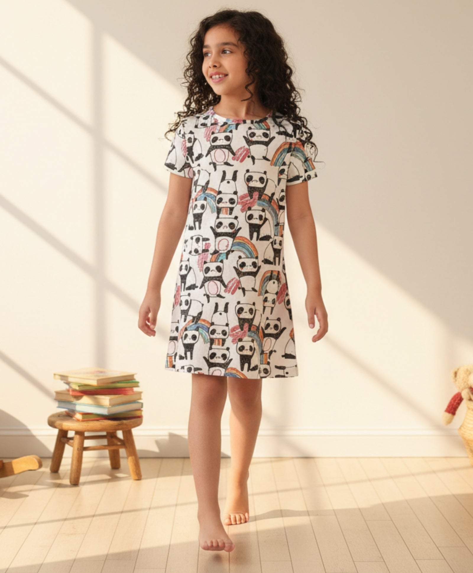 PANDA GIRLS NIGHT DRESS - WHITE - Anthrilo 