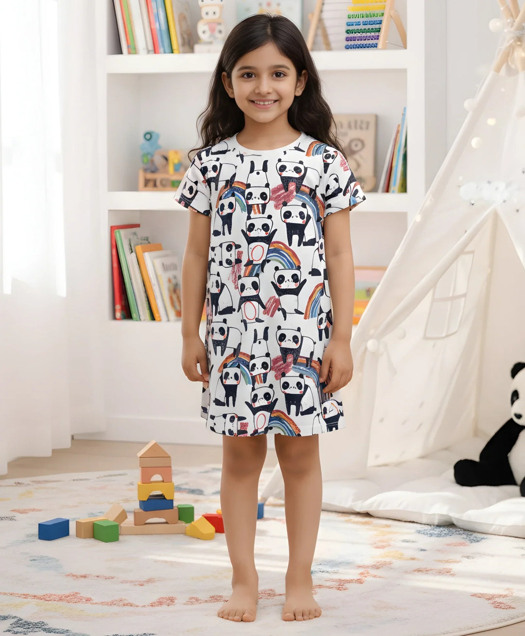 PANDA NIGHT DRESS - WHITE - Anthrilo 